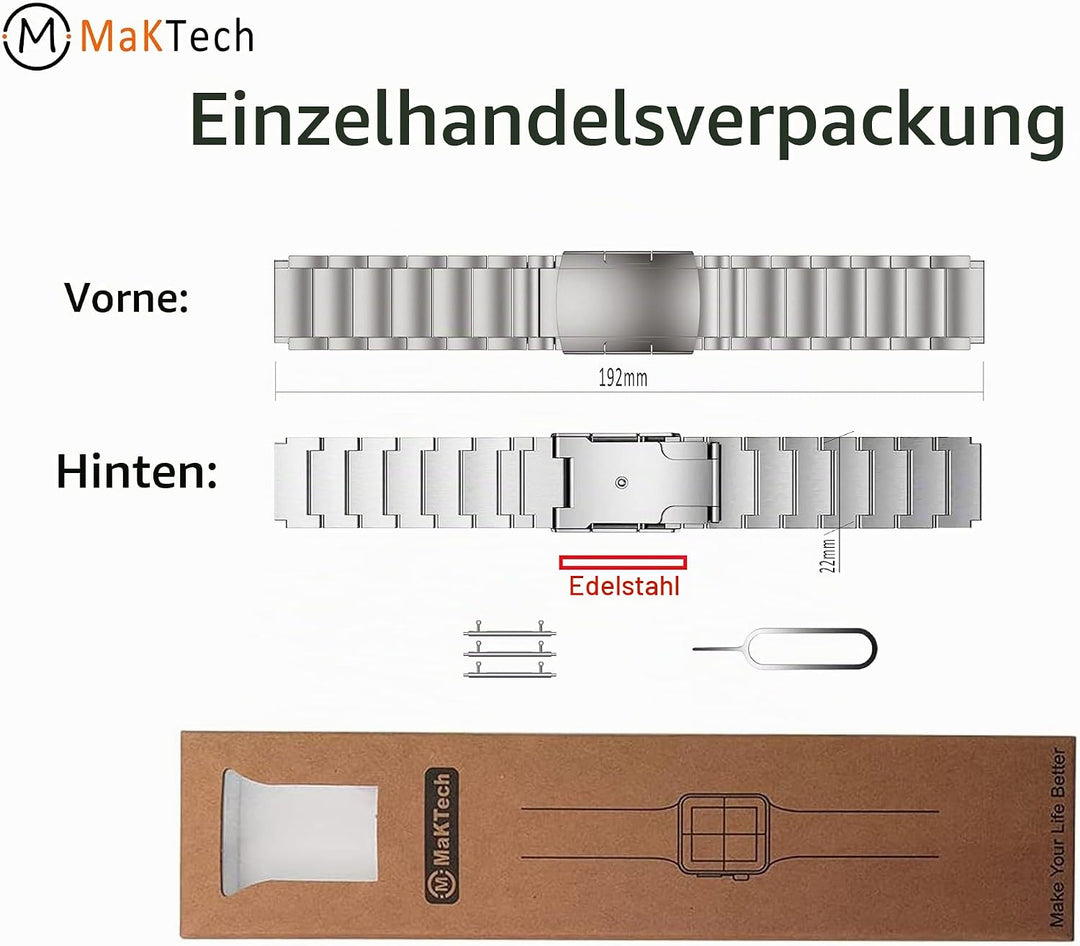 MaKTech Titanband,20mm Leichtes Metall Link Armband,für Samsung Samsung Galaxy Watch 6 43/47/40/44mm