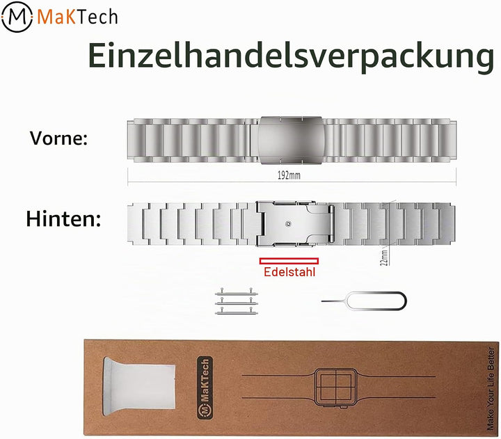 MaKTech Titanband,20mm Leichtes Metall Link Armband,für Samsung Samsung Galaxy Watch 6 43/47/40/44mm