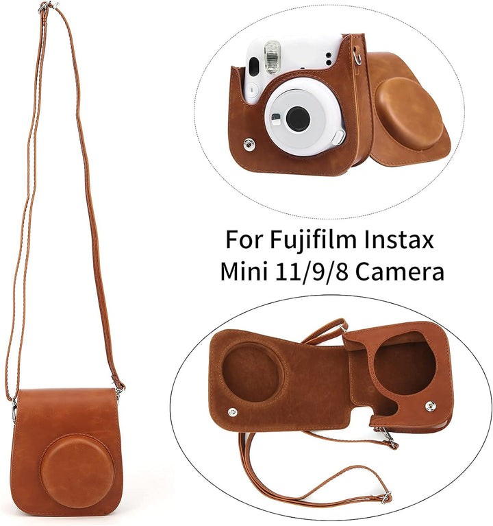 Sofortige Kameratasche, PU Vintage Kamera Umhängetasche Abnehmbare braune Sling Shell Tasche für die
