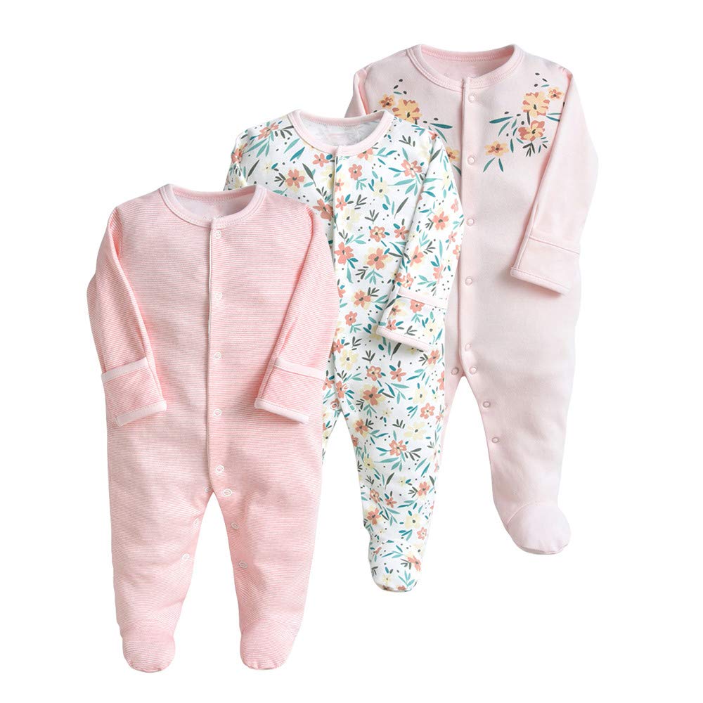 Minizone Baby Schlafanzug Pack of 3, Strampler Langarm Pyjamas Schlafstrampler 6-9 Monate 6-9 Monate