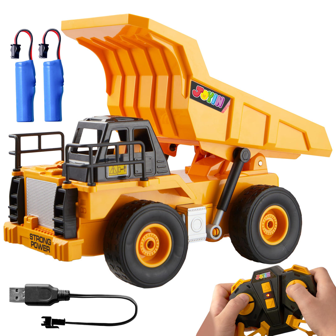 JOYIN Ferngesteuerter LKW Muldenkipper, 2,4 GHz RC Kipplaster Traktor Bagger Spielzeug mit Licht und