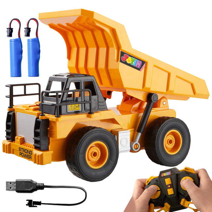 JOYIN Ferngesteuerter LKW Muldenkipper, 2,4 GHz RC Kipplaster Traktor Bagger Spielzeug mit Licht und