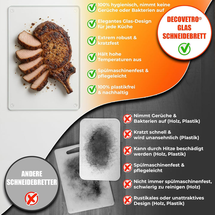 Decovetro® Schneidebrett Glas | 40 x 30 cm | Glass Cutting Board | Hygienisches und robustes Glassch