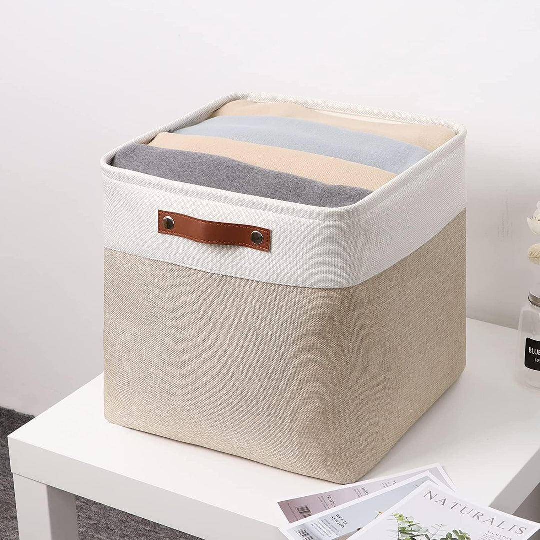 Mangata Aufbewahrungsboxen aus Stoff, Würfelform, 33 x 38 x 33 – 4 Stück, Light Khaki und Weiss 33x3
