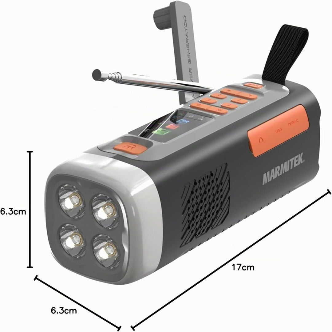 Kurbelradio Marmitek RESQ 200 – Solar Notfallradio mit DAB+, Farbdisplay &amp; 360° LED Licht – Powerban