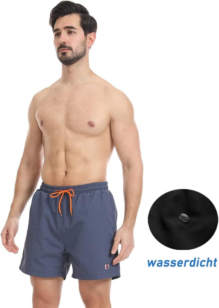 JustSun Badehose Herren Schnelltrocknend Boardshorts mit Mesh-Futter und Verstellbarem Tunnelzug L D