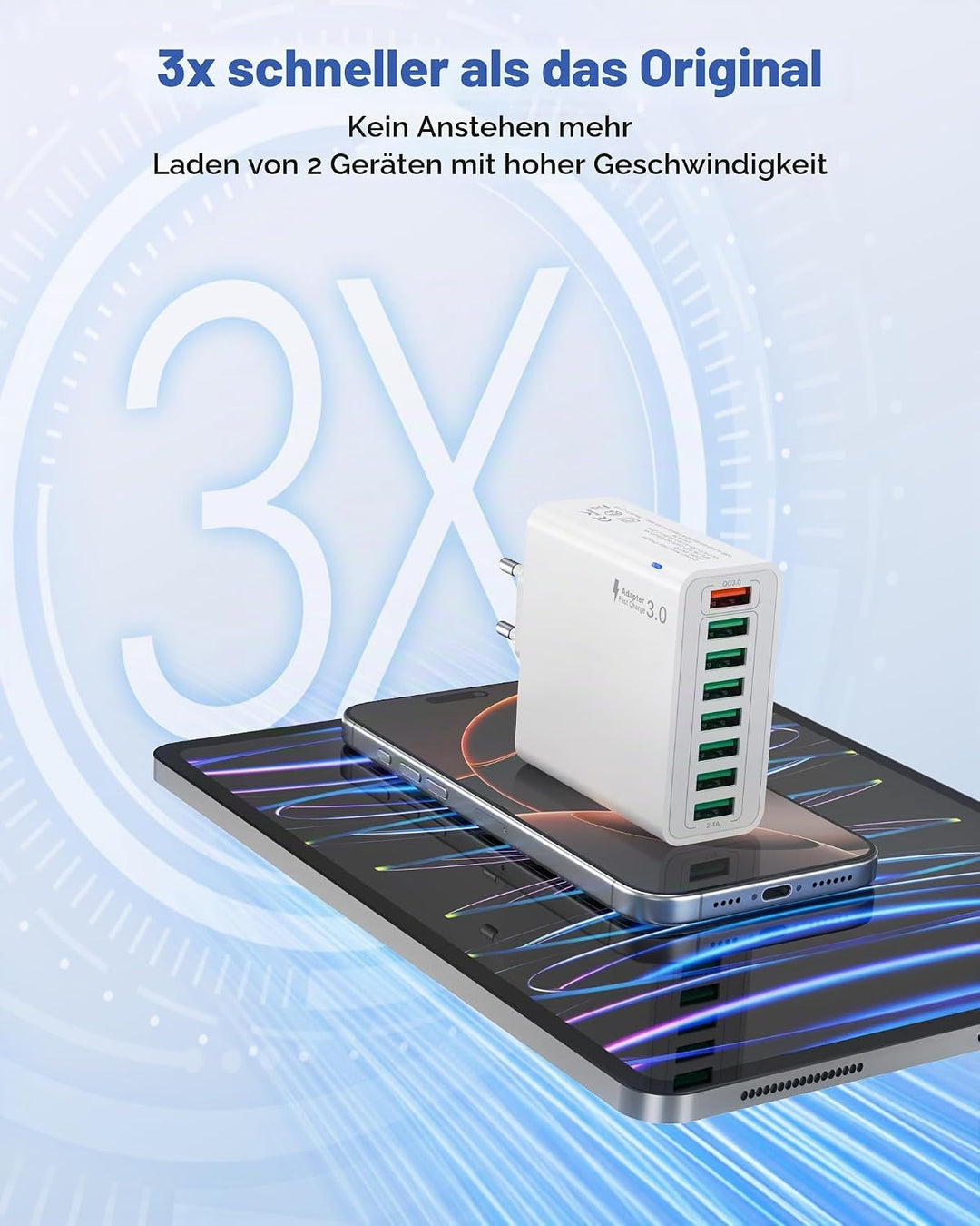 USB Ladegerät 2 Pack, 8 Ports USB Stecker 40W ladeadapter für 15 14 13 12 11 X, Samsung, Huawei, Xia