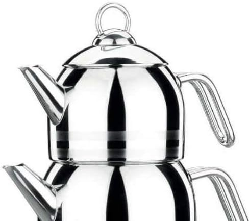 Korkmaz A091 Mega Teekanne 4 Tlg. mit Garantie Induktion Edelstahl Caydanlik 4.3 Liters, 4.3 Liters