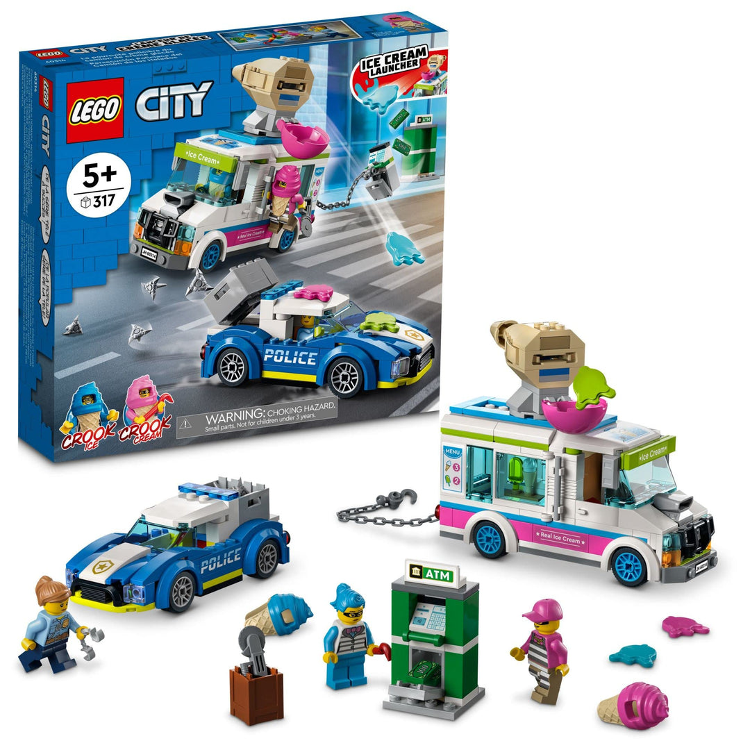 LEGO 60314 City Eiswagen-Verfolgungsjagd, Polizeiverfolgung Mit Eiskanone Und Abfangfahrzeug, Polize