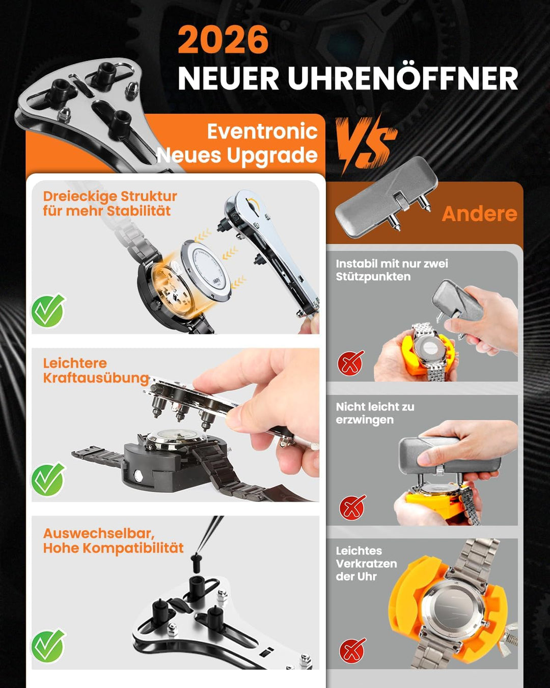 Eventronic 【Neu Upgraded】 Uhrenwerkzeug Set, Uhr Batteriewechsel Werkzeug Uhren Reparatur, Uhrmacher