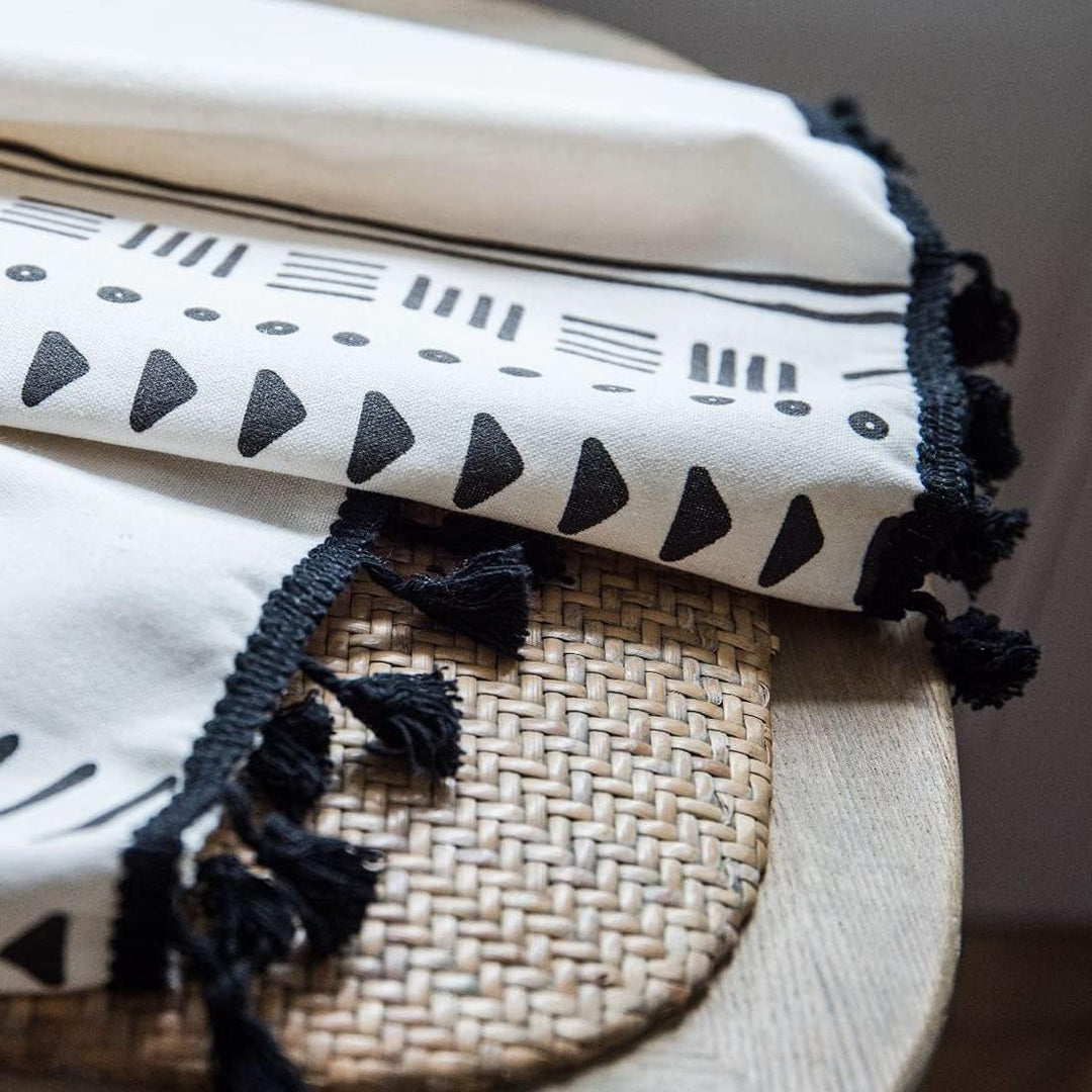 Xlabor Boho Vintage Gardinen mit Quaste Halbverdunkelungsvorhänge mit Ösen Baumwolle Leinen Dekoscha