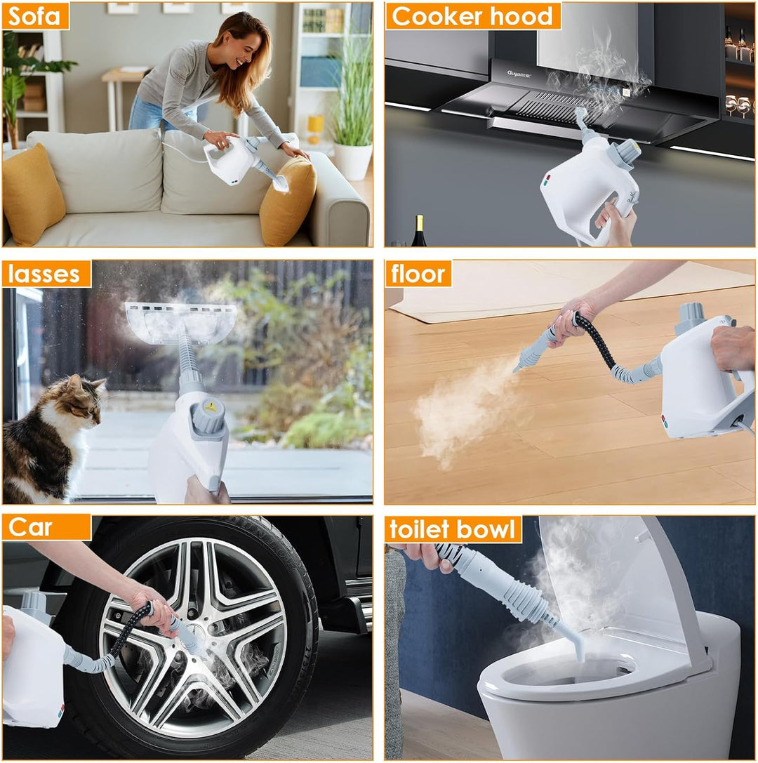 Dampfreiniger Hand, Elektrischer Dampfreiniger Handgerät mit 10 Zubehör, 3,2 Bar & 1000W Dampfreinig