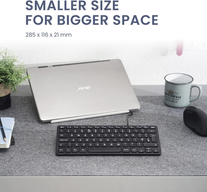 Perixx PERIBOARD-432 Wired Mini USB Keyboard - X Type Scissor Keys - Big Print Keys - US English QWE