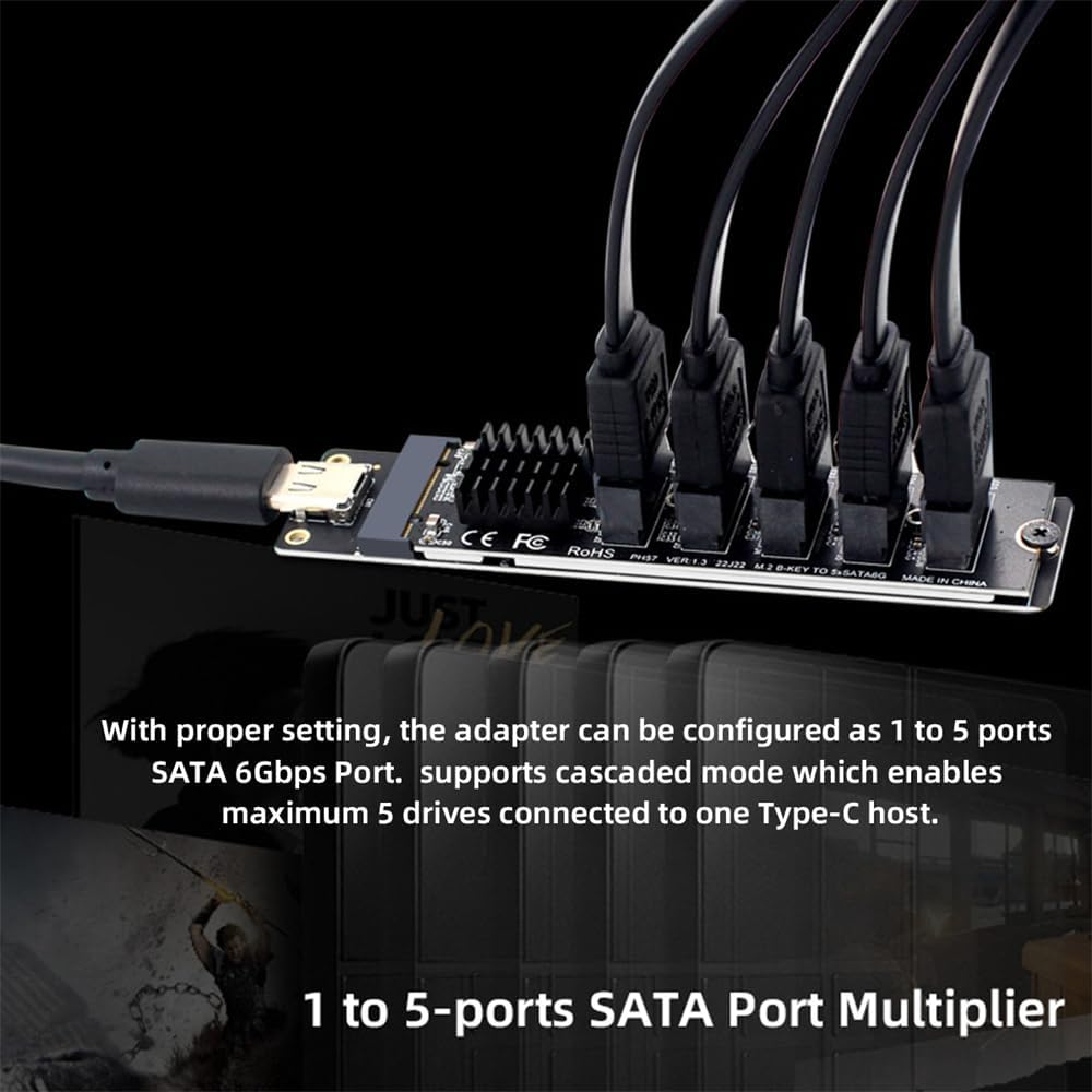 NFHK 10Gbps USB-C Typ-C zu NGFF Schlüssel B+M SATA 6Gbps 5 Ports Adapter Konverter PM Port Multiplie