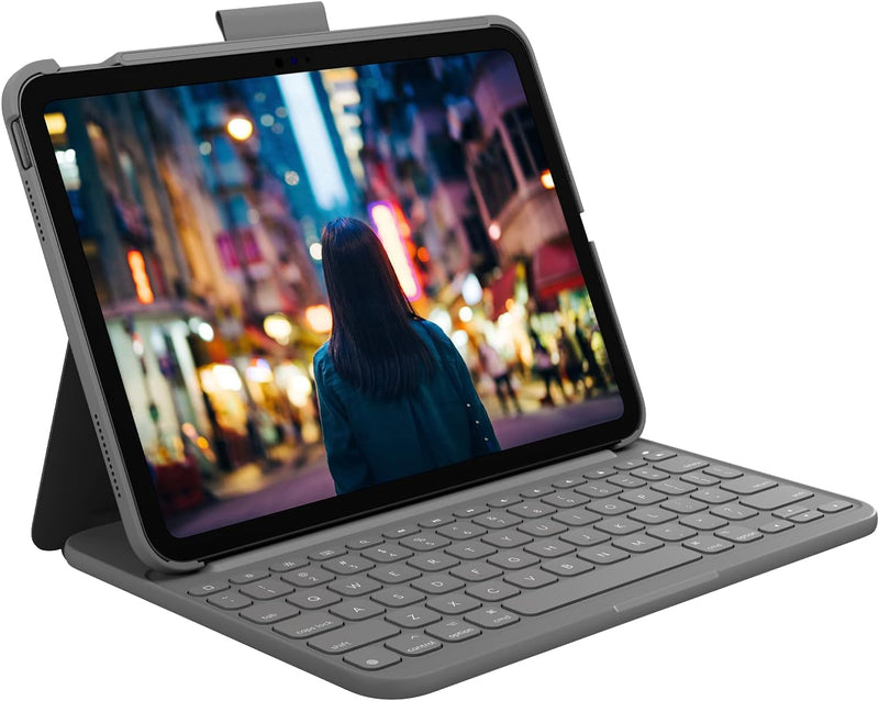 Logitech iPad (10. Generation) Tastatur-Case | Slim Folio mit integrierter kabelloser Tastatur (Graf