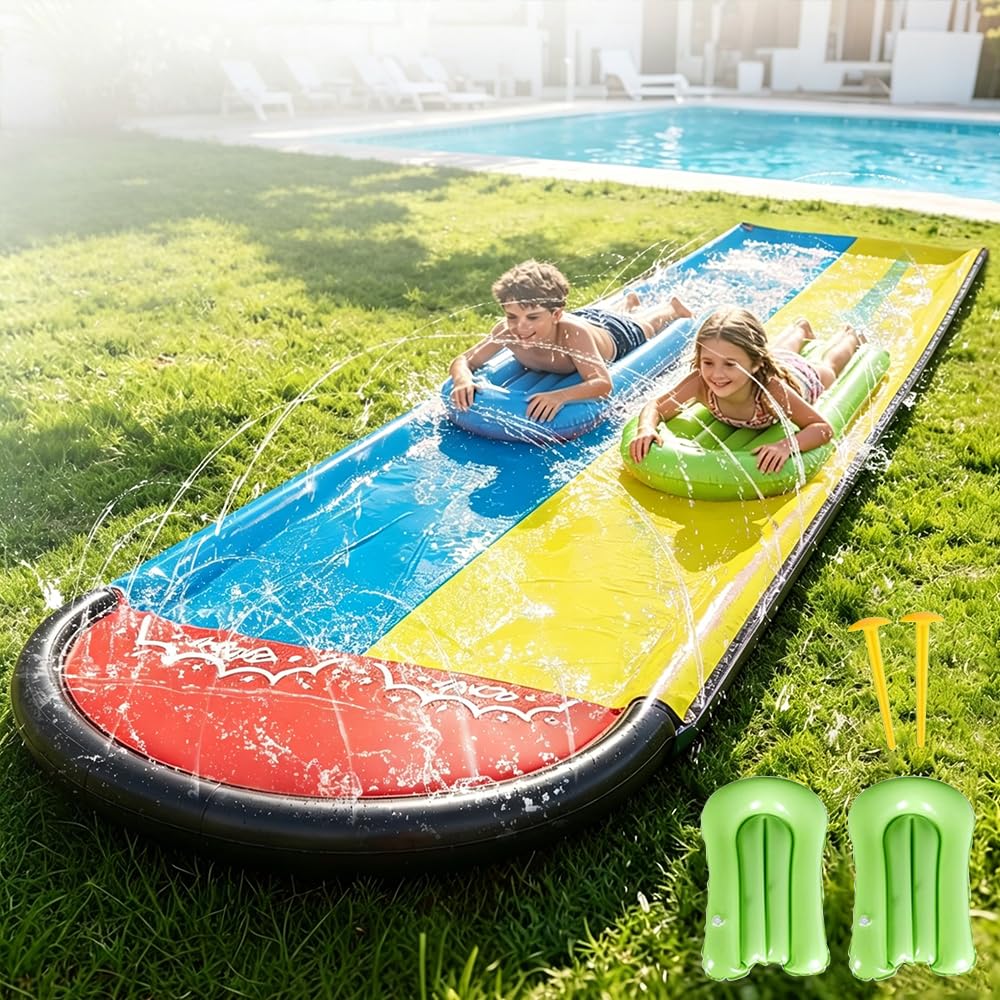 Wasserrutsche,188in x 54in (480 x 140 cm) Wasserrutsche Garten für Kinder mit 2 Bodyboards, Wassersp