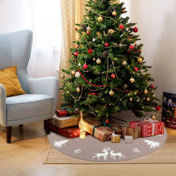 LOMOHOO Weihnachtsbaum-Rock 122cm gestrickt 3D-Elch-Weihnachtsbaum-Unterlage,Rustikaler roter Baumro