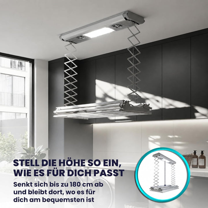Foxydry Air, Elektrischer Wäscheständer für Wand und Decke mit Ventilator und Fernbedienung, aus Alu