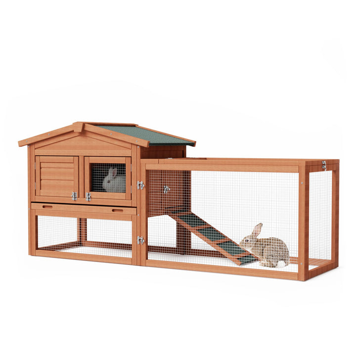 Wiltec XXL Hasenstall 1560 x 520 x 680 mm mit Freilaufgehege und erhöhtem Unterschlupf aus Fichtenho
