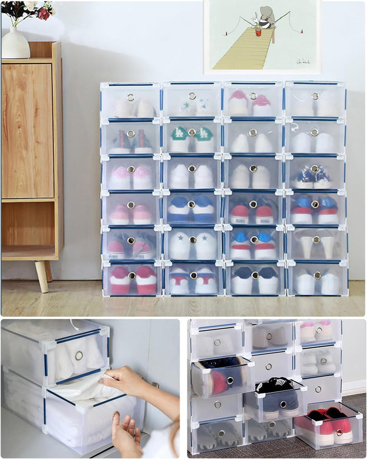 10er Set Schuhboxen - Stapelbare Schuh Organizer aus transparentem Kunststoff mit Schubladen - DIY S