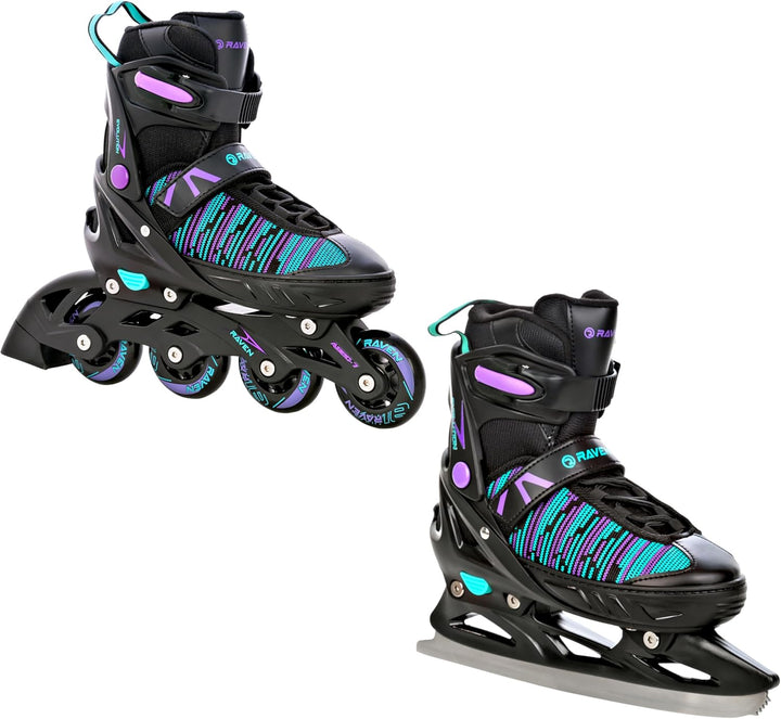 RAVEN 2in1 Schlittschuhe Inline Skates Inliner für Kinder Erwachsene Mädchen Damen verstellbar