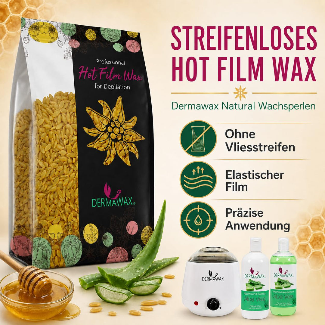 Dermawax Natural Honig Wachs Wachsperlen zur Haarentfernung-Waxing Perlen für alle Hauttypen zur Ges