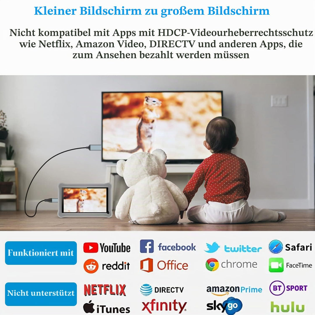 HDMI Kabel für iPhone, 1080P digitales AV Kabel für TV Projektor Monitor kompatibel mit iPhone 14 13