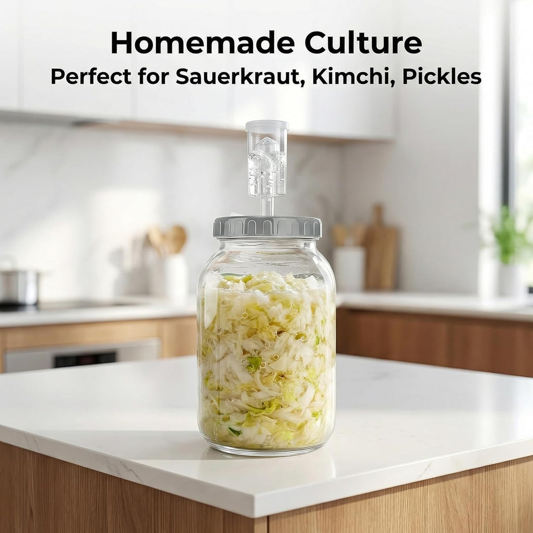 2 Stück Fermentierglas 2L, Fermentationsglas Kimchi Behälter mit Luftschleuse, Gärglas Kefirknollen