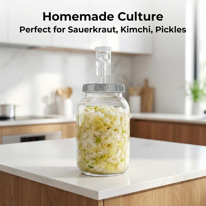 2 Stück Fermentierglas 2L, Fermentationsglas Kimchi Behälter mit Luftschleuse, Gärglas Kefirknollen