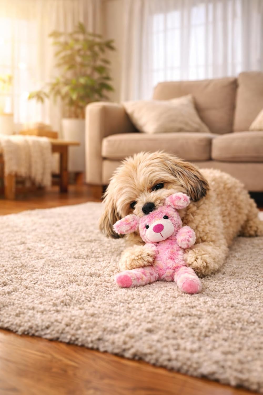 Flamingo Hundespielzeug – Roza Hase Rosa XL – 50 cm – Weiches Plüschspielzeug mit Quietscher und Kni