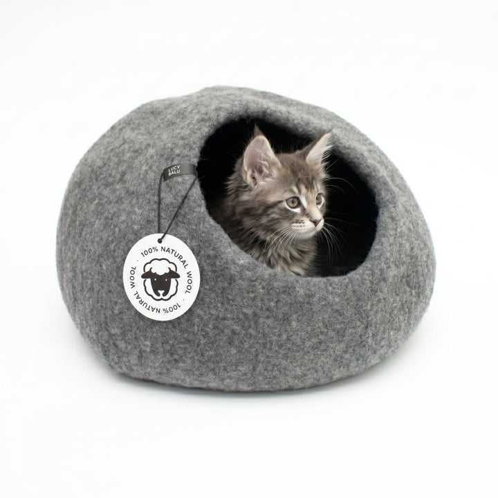 LucyBalu® Premium Katzenhöhle aus Filz | Natürliches Katzenbett aus 100% Flauschiger Wolle | Filzhöh