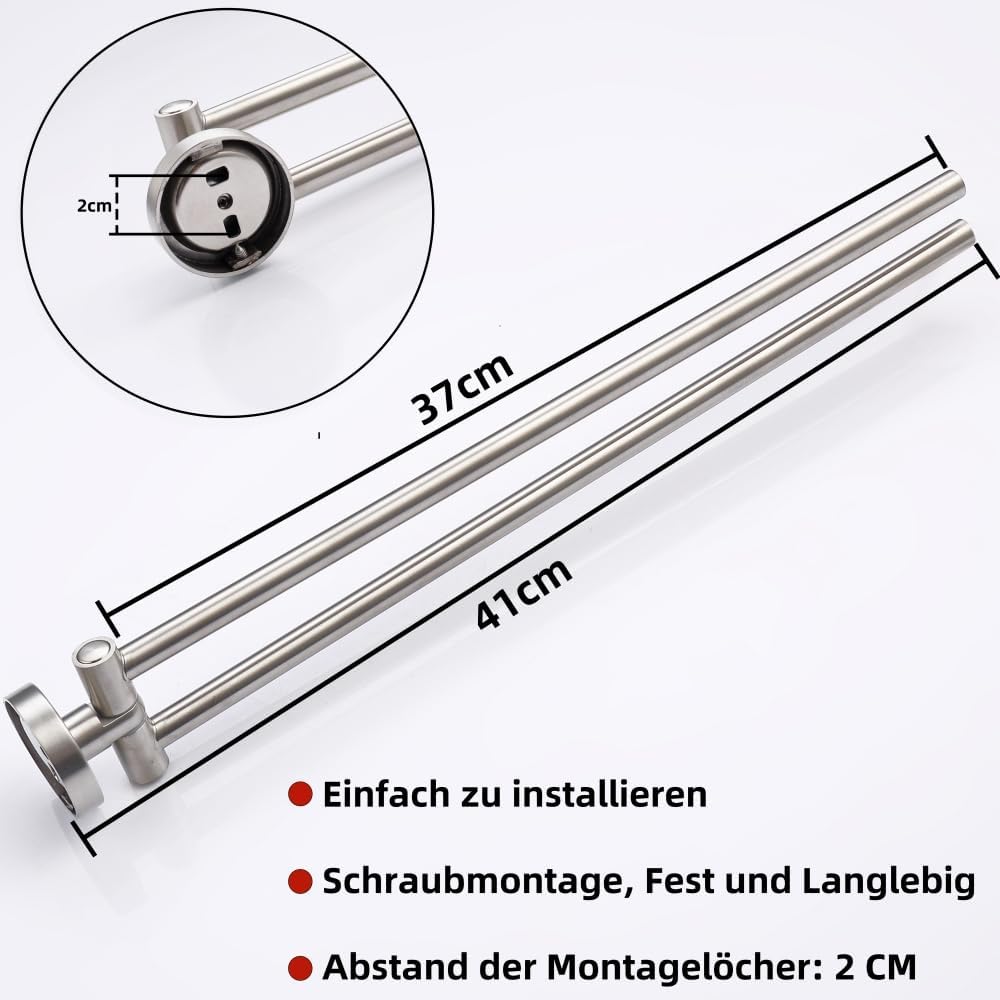 HomeHeng Schwenkbarer Handtuchhalter,Zweiarmig Schwenkbar Handtuchhalter für Wandmontage,Edelstahl G