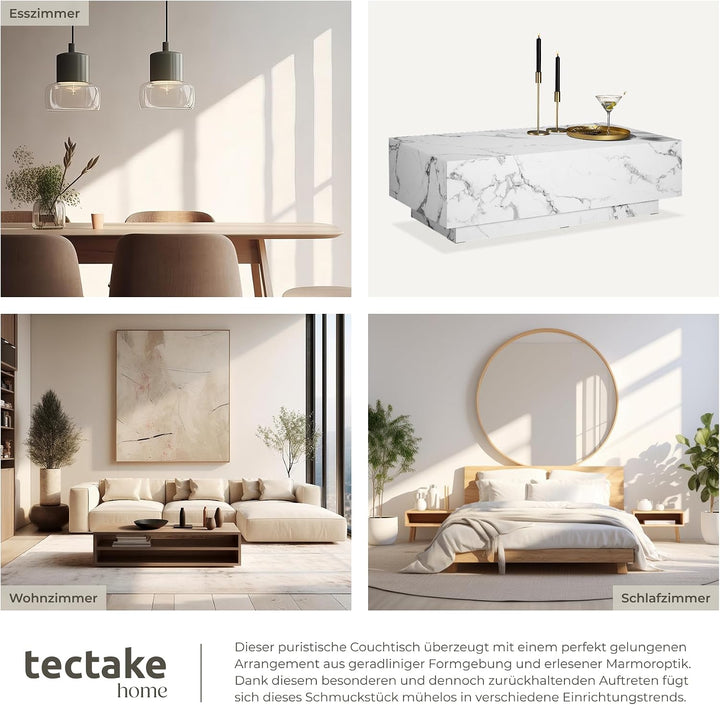 tectake® Couch Tisch, Room Decor in Marmor Optik, Tisch Wohnzimmer, moderner Couchtisch, Beistelltis