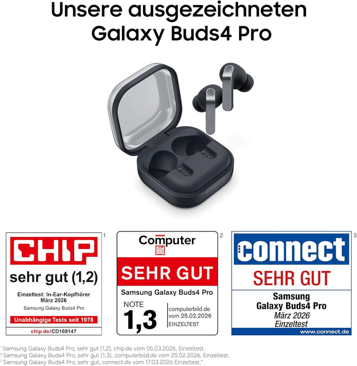 Samsung Galaxy Buds4 Pro, Kabellose Hi-Fi Bluetooth-Kopfhörer, 2-Wege-Lautsprecher, Geräuschunterdrü