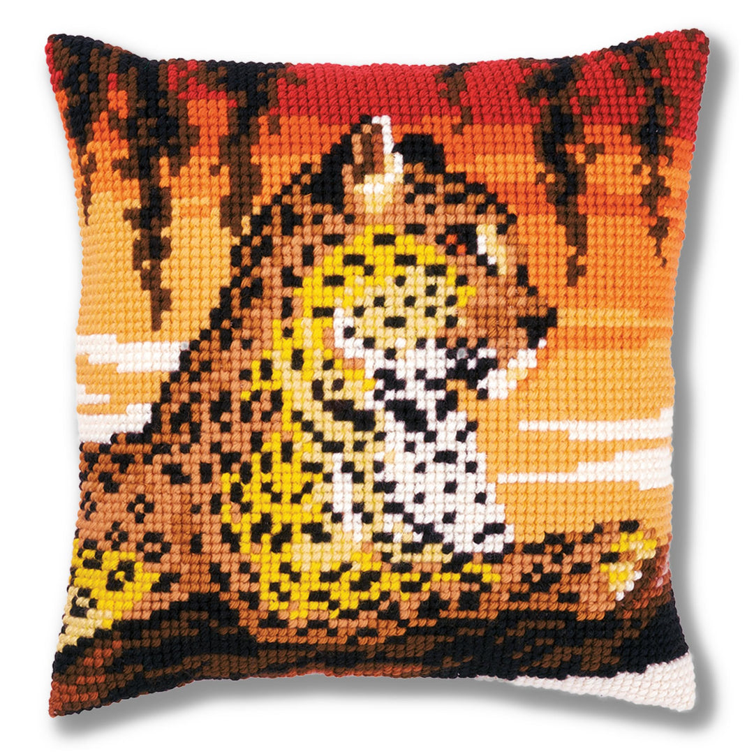 Vervaco Kreuzstichkissen Leopard Kreuzstichpackung, Stramin, Weiss, 40 x 40 x 0,3 cm