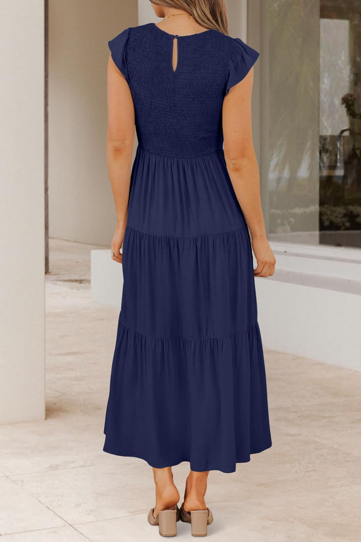 Damen Sommerkleid A Linie Kleider Kurzarm Kleid Midi Freizeitkleid S Dunkelblau, S Dunkelblau