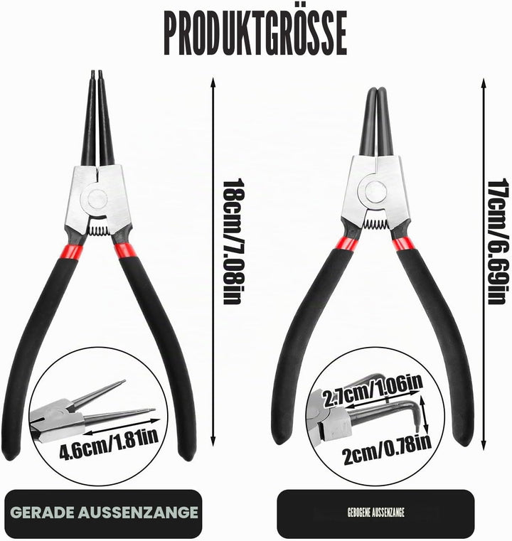 4 Stück Sprengringzangen Set, Sicherungsringzangen, Segeringen Zangen Sets, Aussen Innen Sprengring