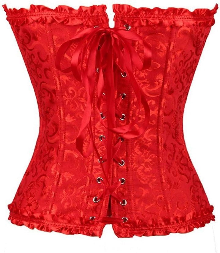 Damen Korsett Bauchweg Vollbrust Corsage Top Gothic Burlesque Schnüren Bustier Rot M, Rot M