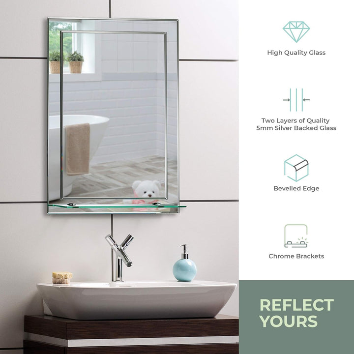 Neue Design Schöner rechteckiger Badezimmerspiegel mit Ablage, modern und stylish, 2 Lagen Glass, mi
