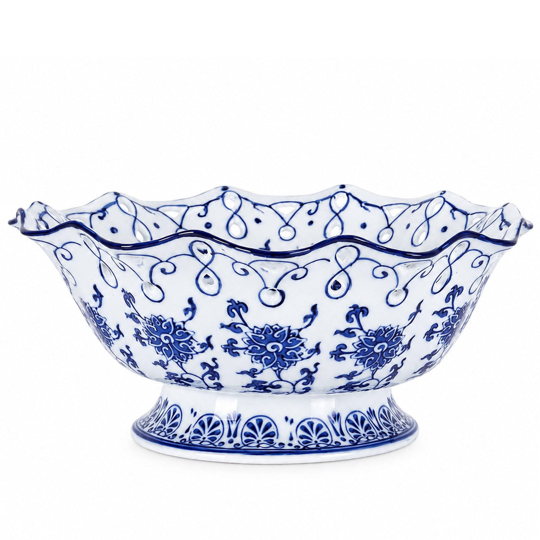 Chinoiserie Obstschale, Keramik, dekorativ, Blau und Weiss 9.4 Inch, 9.4 Inch