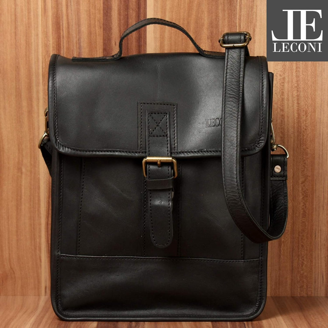 LECONI Umhängetasche Freizeittasche Echtleder vintage Herren Damen Hochformat Leder 24x30x8cm LE3052