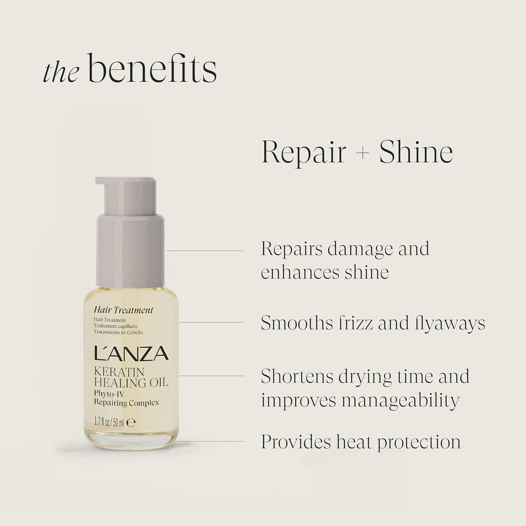 L'ANZA Keratin Heilöl Haarbehandlung (50 ml), Regeneriert, Belebt & Nährt Trockenes, Geschädigtes Ha