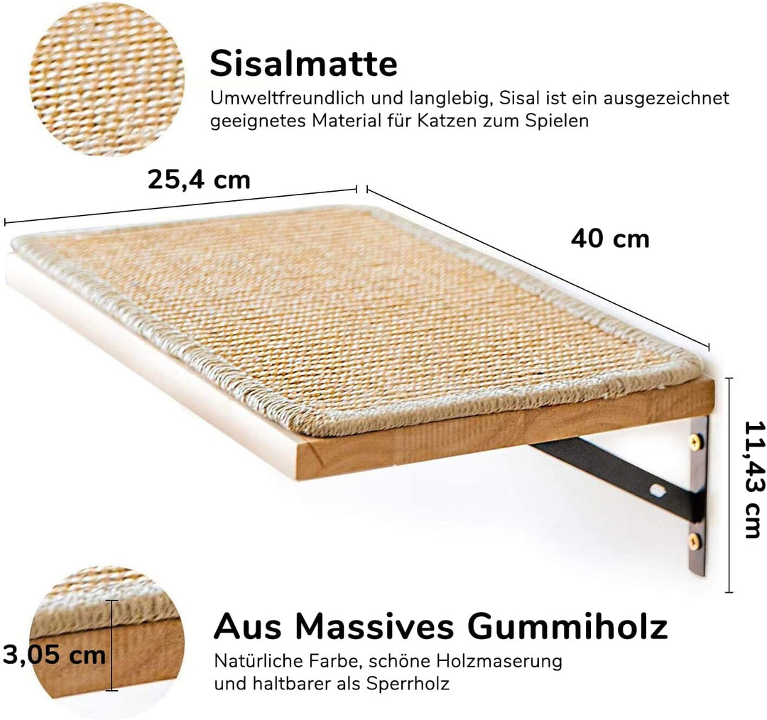 FUKUMARU Kletterwand Katzen, Katzenbett Wand aus 2cm dickem massivem Gummiholz mit widerstandsfähige
