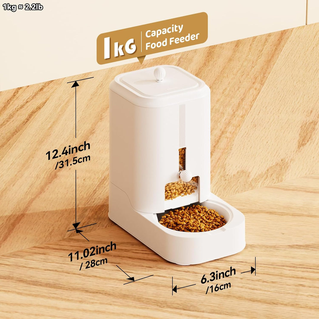 JUNSPOW Automatischer Katzenfutterspender Hundenapf Spender Set, Einstellbare Futterspender & Halten
