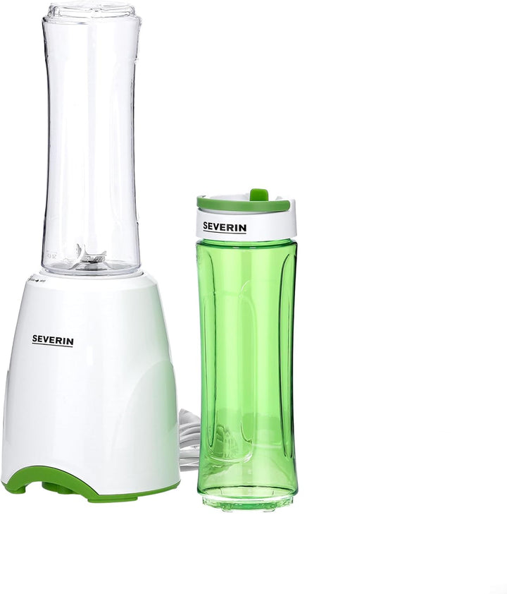SEVERIN SM 3735 Smoothie Mix & Go (ca. 300 W, 600 ml, Inkl. 2 Trinkbehälter mit Deckel) weiss/grün,