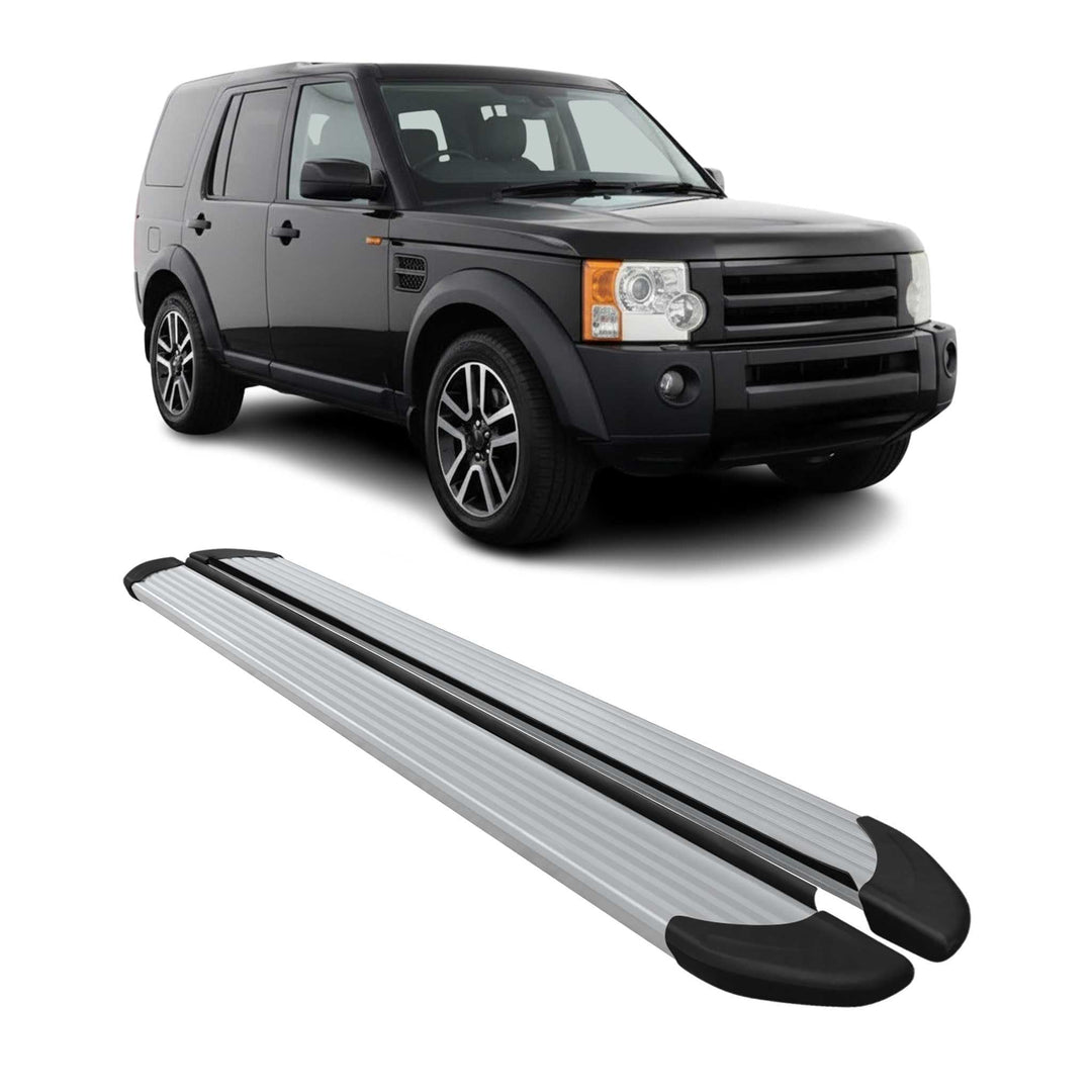 OMAC Seitenschweller Trittbretter Schweller kompatibel mit Land Rover Discovery 2005-2009 Silber Alu