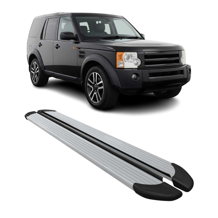 OMAC Seitenschweller Trittbretter Schweller kompatibel mit Land Rover Discovery 2005-2009 Silber Alu