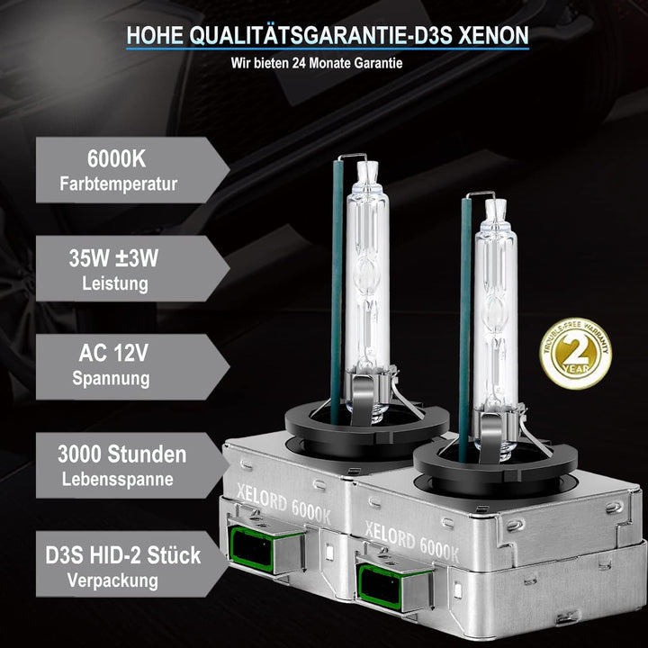 XELORD D3S 6000k Xenon Brenner Birne 35W HID Scheinwerferlampe 12V Autolampe(2 Stück)