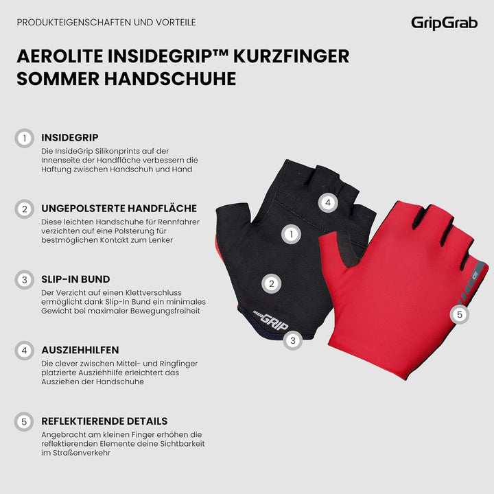 GripGrab Aerolite InsideGrip Profi Radsport Race Handschuhe Dünne Ungepolsterte Raceday Kurzfinger R