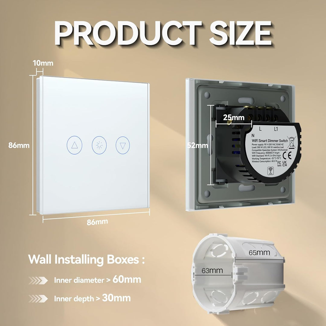 BSEED Dimmer Smart Alexa Lichtschalter 300W Touch Control WIFI Wandlichtschalter LED Kompatibel (Neu